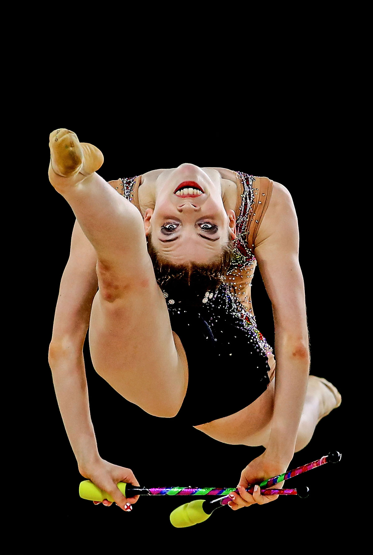 Hannah Martin of England performs rhythmic gymnastics with the clubs on day seven of the Gold Coast 2018 Commonwealth Games.