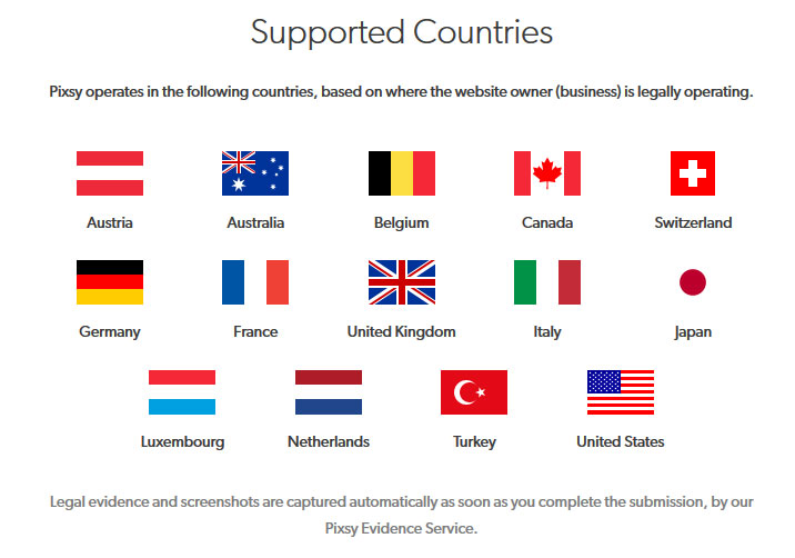 Pixsy-Supporting Countries